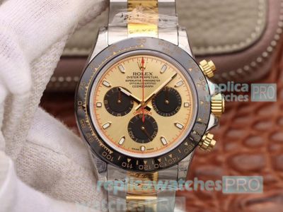 Swiss 4130 Replica Rolex Daytona Yellow Gold Dial 2-Tone Watch 40mm